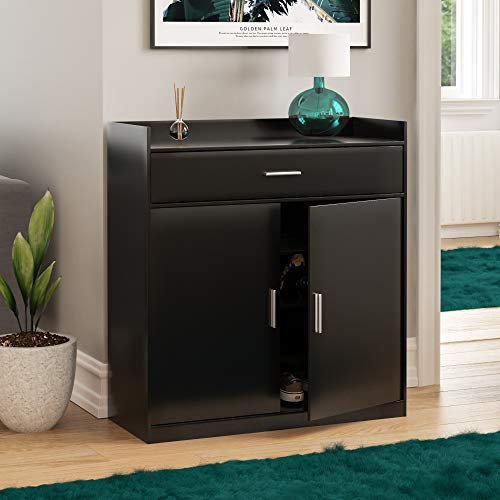 Vida Designs Dalby Modern Shoe Cabinet, 2 Door 1 Drawer, Hallway Cupboard Storage Organiser, Footwear Stand Rack, Wood Sideboard Unit, Black