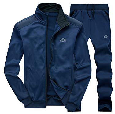 FTCayanz Trainingsanzug Herren Jogginganzug Langarm Reißverschluss Jogging Anzug Sweatshirt für Freizeit Sport Blau L
