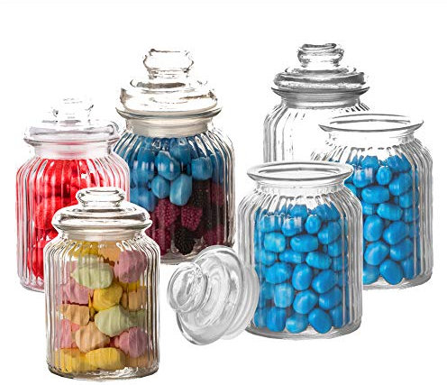 BigDean 6x Bonbongläser Bonboniere 1 Liter - Mit Deckel - Für Süßigkeiten, Kekse, Kräuter & Gewürze - Vintage Vorratsgläser - Die idealen Helfer für Küche & Haushalt