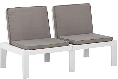 vidaXL Gartenbank mit Auflagen Parkbank Sitzbank Gartenmöbel Lounge Bank Terrassenbank Balkonbank Außenbank Outdoor Kunststoff Weiß
