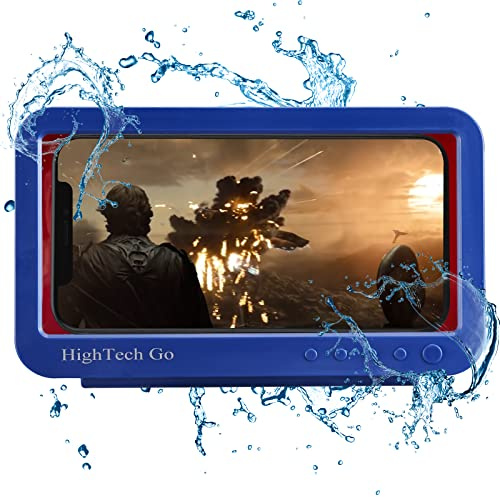 HighTech Go Duschtelefonhalterung wasserdicht, Badezimmer Handyhülle - Wandhalterung Handyhalterung Kompatibel mit Handys wie iPhone 13 Pro, 12 11 XS XR 8 7 6 5 4, Galaxy, Xperia (Blau)
