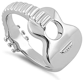 Gitarrenmusical Instrument Jugendstil 925 Sterling Silber platinierte Art Deco Ringe (17)