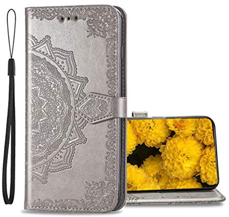 Handyhülle für Samsung Galaxy M21 2021 Hülle Leder Wallet Tasche Cover Retro Blumen Muster Design Klapphülle Handytasche Phone Case für Samsung Galaxy M21 2021-Grau