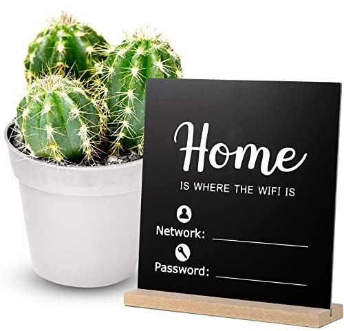 Outus Holz-WLAN-Schild, Kreidetafel-Stil, WLAN-Passwort-Schild, freistehendes Schild, Tafelaufsatz, Dekoration, Holzrahmen, Hängetafel für Zuhause oder Geschäft, 21,6 x 21,4 cm (Heimstil)