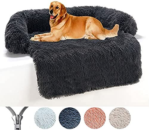 Yuly Weiche Hundematte, Couchkissen für Hunde, Beruhigendes Hundebett, Plüsch Fell Haustierbetten,Möbelschutz,Waschbar Haustierbett für Hunde und Katzen,Hundematte für Grosse Hunde(115x95cm)