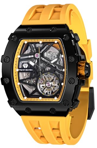 TSAR BOMBA Armbanduhr Herren Luxus Edelstahl Tonneau Großes Ziffernblatt Leuchtende Analog Armbanduhr Saphirglas Klassische männer Business Uhr 50M Wasserdicht automatik herrenuhr