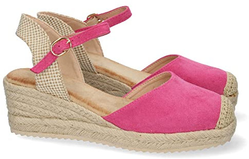 shoes&blues.es 63027-Sandalia de Cuna para Mujer, Forrado de Yute, Pala Cerrada, y Cierre de Hebilla, Primavera Verano 2022. Talla 36 Fucsia