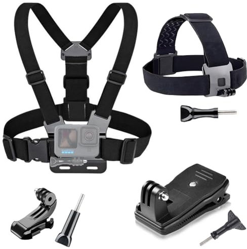 YEHOLDING Kit Harnais Pectoral + Attache Harnais Bandeau pour la tête + Sac à Dos avec Clip Rapide, Compatible avec GoPro, Xiaomi YI, SJCAM, Camppark, AKASO et Autres Actions cam