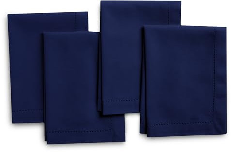 Encasa XO Stoffservietten Set von 4 | Reines Baumwolle mit Hohlsaum-Design | Scotch Blue | Quadratische Größe 43x43 cm | Tafelservietten – Waschmaschinenfest & Wiederverwendbar