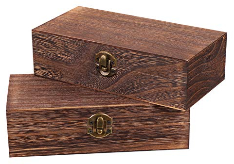 TOPBATHY Retro Wooden Storage Boxes Set of 2, Decorative Small Wooden Boxes with Lid for Keepsakes, Trinkets, 7.87 X 3.94 X 2.36 Inches