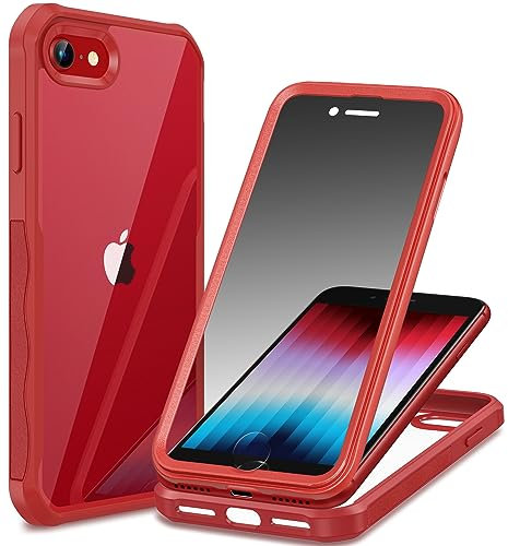 CENHUFO Compatible with iPhone SE 2022/2020 Case,iPhone 8/ iPhone 7 Case Built-in Privacy Screen Protector,Shockproof Case with Anti Spy Tempered Glass Screen Protector for iPhone 8/7/SE2/SE3 -Red