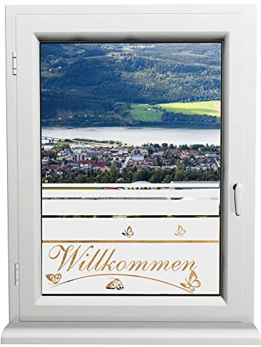 INDIGOS UG - Glasdekorfolie - Willkommen - Sonnenschutz H50Line - Sichtschutzfolie - Fensterfolie - für die Küche, Bad ans Fenster, Sichtschutz - selbstklebend - matt