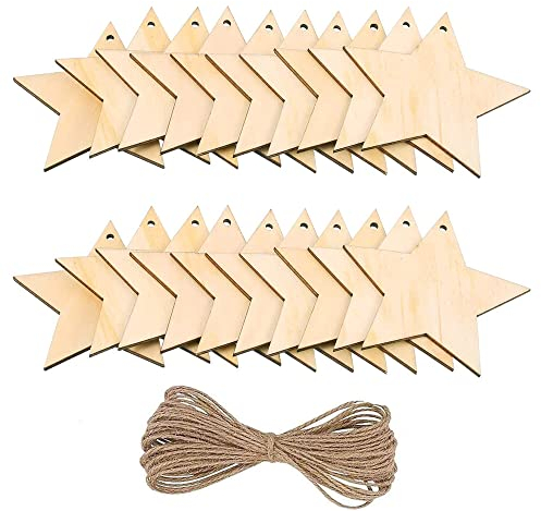 20 Pezzi Stelle in Legno Naturale, Ornamenti e Fette per Casa, Giardino, Fai Da Te, Artigianato, Decorazioni Albero di Natale e Feste