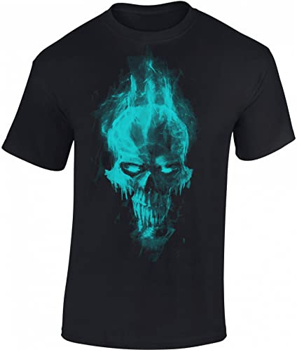 Baddery Totenkopf T-Shirt Herren - „Dämon Schädel“ | Horror Skull Motiv - Gothic Biker Streetwear Halloween Shirt