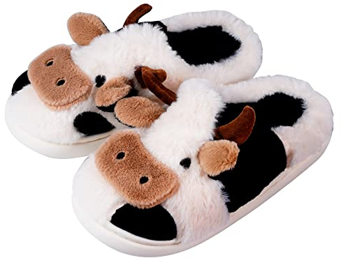 OSVINO Kuh Hausschuhe Damen Hausschue Herren Winter Wärme Tiere-Serie Plüsch Vieh Memory Schaum Slipper Rutschfeste Sohle Pantoffeln Bequeme Hausschuhe