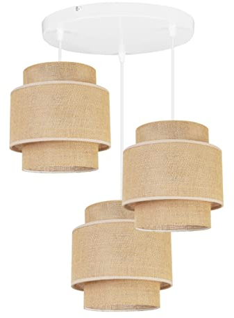 Light-Home Boho Hängelampe - Deckenlampe für Wohnzimmer Schlafzimmer und Esszimmer - Pendelleuchte aus Metall mit Lampenschirm aus Stoff - E27-3-Flammig Oval - Jute