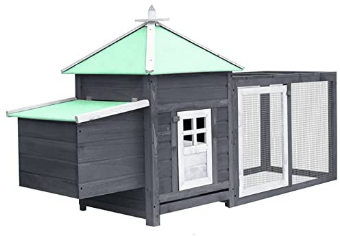 ZEYUAN Hühnerstall mit Legenest, Hühnerställe, Hühnerhaus, Hühnerkäfig, Chicken Coop, Huehnerstall, Hühner Nisten, Hühnerauslauf, Grau 190x72x102 cm Tanne Massivholz