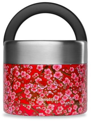 QWETCH - Lunch Box Isotherme Inox avec Poignée - Flowers Rouge 850ml - Boîte Alimentaire Repas Chaud - 5h Chaud et 7h Froid - Etanche & Sans-BPA