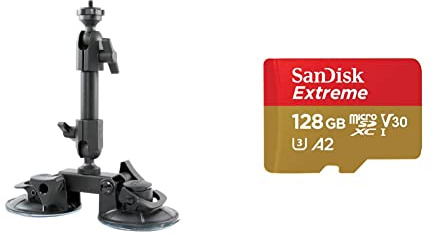 Delkin Fat Gecko Camera Mount (Suction) & SanDisk 128GB Extreme microSDXC card + SD adapter + RescuePRO Deluxe, up to 190MB/s, with A2 App Performance, UHS-I, Class 10, U3, V30, Black