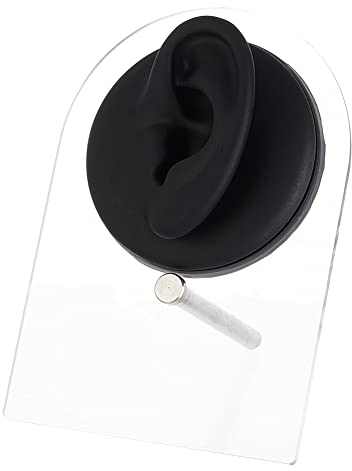 OLYCRAFT Schwarzes Linkes Ohr Zeigt Modell Silikon Ohr Modell Silikon Flexibles Ohr Modell Mit Acryl Ausstellungsständern Für Lehrwerkzeuge Schmuck Display Ohrringe Professionelle Piercings Praxis