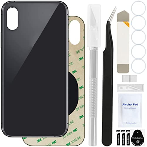 ZHUROUPU Rear Back Cover Glass (without Logo) Replacement Compatible with iPhone XS, Professional repair Tool kit, Pre-Installed Adhesive and Rubber Bands (5.8 inch/Space Gray)