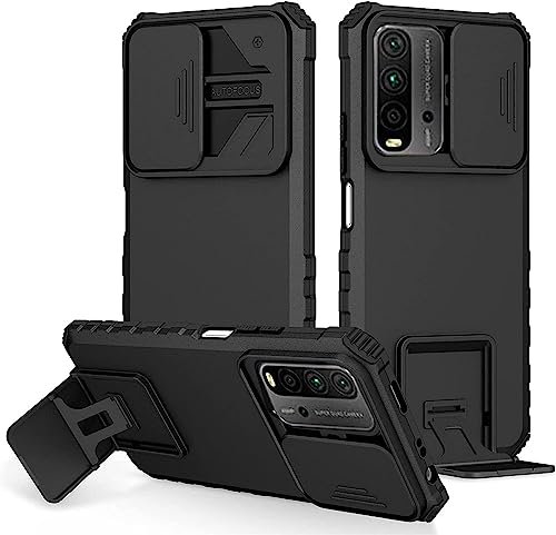 Coque pour Xiaomi Redmi 9T / Poco M3, Protection de la Caméra Étui avec Lentille Coulissante Couverture, 360 Full Body Armor et Antichoc Durable Protecteur Bumper Support stéréo Housse Étui-Noir