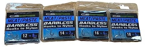 Korum Meat/Paste Hook Bundle - Sizes 12, 14, 16, and 18-40 Hooks to Nylon - Ideal for 8lb to 5lb Line Strength - Versatile Fishing Hooks