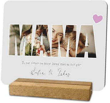 codiarts. | Foto Geschenk | Acryl Glas Bild | personalisierbar | eigenes Foto und Text | DIN A4 oder A5 | optional mit Sockel in Buche | Fotogeschenk für (001 MAMA)