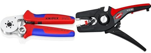 Knipex Selbsteinstellende Crimpzange für Aderendhülsen mit Seiteneinführung verchromt & PreciStrip16 Automatische Abisolierzange 195 mm (SB-Karte/Blister) 12 52 195 SB