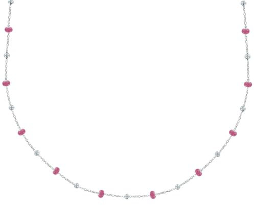 LES POULETTES BIJOUX - Collier Argent 925 Perles Émaillées et Perles Argent - Rose