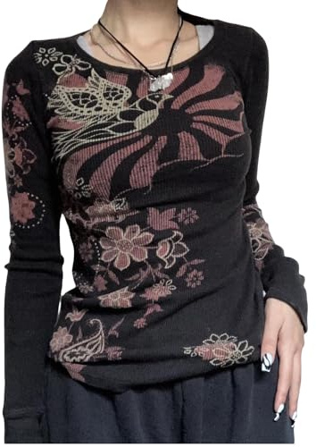 Lucakuins Women Y2k Long Sleeve Tops Fairy Grunge Graphic Tee Shirts Fairycore Aesthetic Fall Clothes Harajuku 90s Streetwear, Fetfyuy-black, M