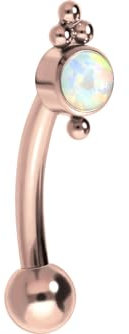 PIERCINGLINE Titan Banane mit Push Fit SYNTH. OPAL + KUGELN Piercing Auge Ohr Helix Tragus Conch 1,2 x 6 mm Roségoldfarben
