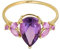 Véritable Bague Déclaration En Or Jaune 14 Carats Avec Pierres Précieuses Marquises De 3 Carats En Tourmaline Rose Et Améthyste Violette Pour Les Femmes Nées En Février
