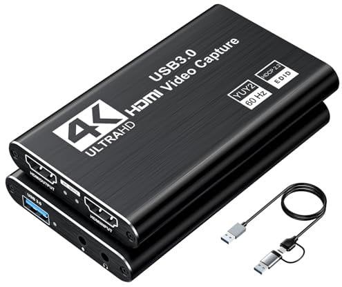 XIIXMASK capturadora de Video, capturadora Audio y Video, Tarjeta de Captura USB 3.0 4K HDMI Loop-out, 1080P 60FPS/2K 30FPS Captura de Videojuegos para PS5/Switch/cámara/PC/OBS(Negro)