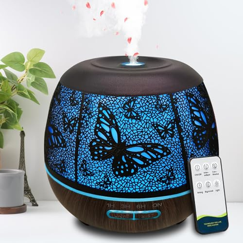 Diffusoren für ätherische Öle, großer Raum, 400 ml, Diffusor für ätherische Öle, Diffusor für Zuhause mit R/C, Luftbefeuchter für Schlafzimmer, 7 Farben geändert und 3 Nebelmodi, wasserlos,