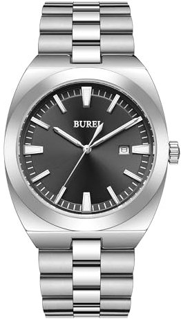 BUREI Uhren Herren Edelstahl Analog Armbanduhr Herren Wasserdicht Datum Herrenuhren Klassische Business Männer Quarzuhr Geschenke für Männer