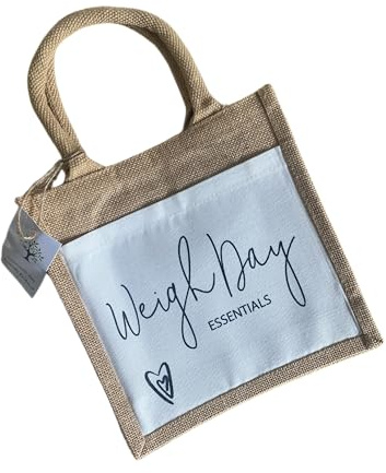 UNIQUEPGIFTS Weigh Day Essentials Bag, Small Jute Bag, Jute Tote Bag With Pocket, Slimming Essentials, Weight Loss Bag, Food Diary Tote Bag