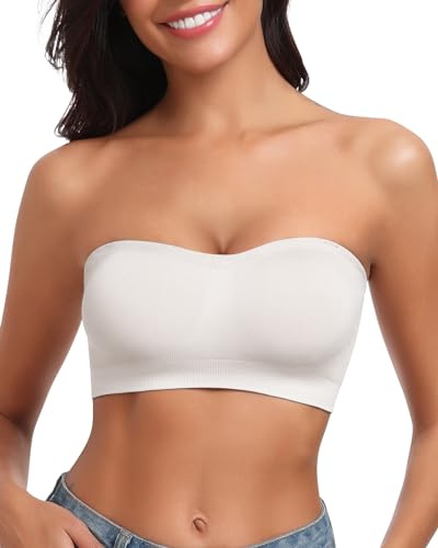 LEYSHE Soutien-Gorge Bandeau sans Bretelles | Sans Couture, Élastique, Antidérapant, Rembourré, Sans Armature, Bretelle Transparente Amovible