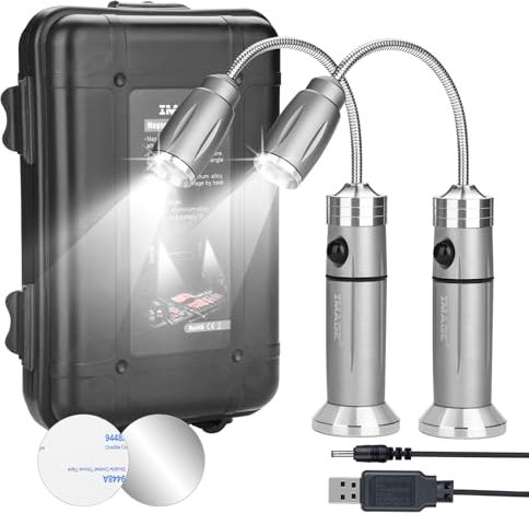 IMAGE Wiederaufladbare ultrahelle Grillampe mit superhellen LED-Lichtern, flexible Schwanenhals-Grilllicht mit Magnetfuß, vollständig einstellbar batteriebetrieben, Geschenke für Männer Vatertag, weiß