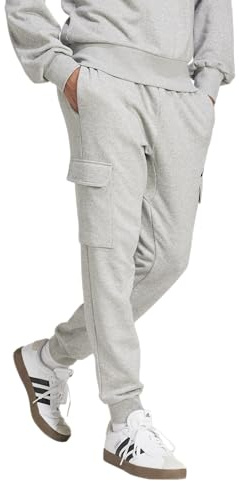 Adidas Mens Essentials Feel Cozy Fleece Sportswear Cargo Pants, Medium Grey Heather/Black, X-Small