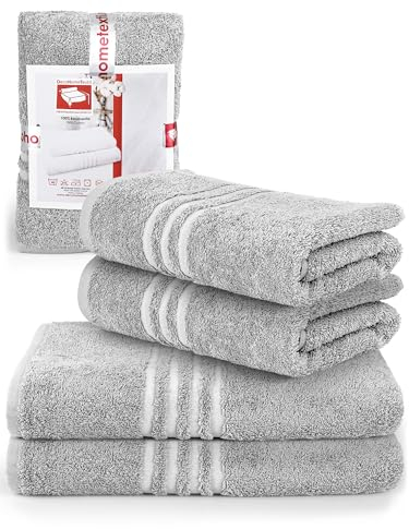 DecoHomeTextil Handtuch-Set 2 Handtücher 50 x 100 cm, 2 Badetücher 70 x 140 cm in Hellgrau aus 100% Baumwolle, hochwertig, kuschelweich und saugstark