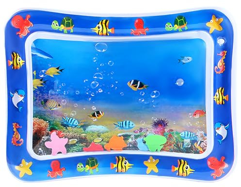 Vinuwu - Tappetino ad acqua per animali domestici, gonfiabile, per il gioco, spesso, adatto per gatti, effetto rinfrescante (motivo pesci)