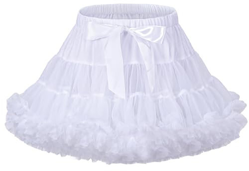 LACOFIA Falda Tutú para Niña Falda de Tul en 3 Capas Falda Baile Princesa con Cintura Elástica Ajustable Mini Falda Burbuja Niñas para Fiesta Danza Cumpleaños Blanco L 8-10 años