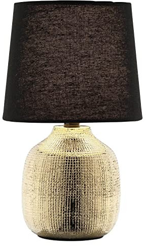 casa NOVA Tischlampe - Goldgelb - Schwarz - Stoffschirm - Keramik - H 28,5 cm