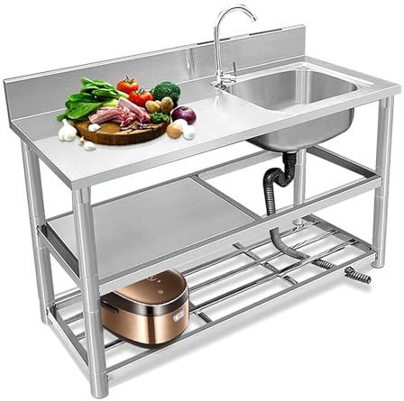 Évier Utilitaire - Évier Inox Autoportant (épaisseur 1 Mm, Coins Arrondis), Lavabo Salle De Bain, Petit Évier De Cuisine Avec Accessoires (drainage Et Robinet)(100cm*50cm*80cm)