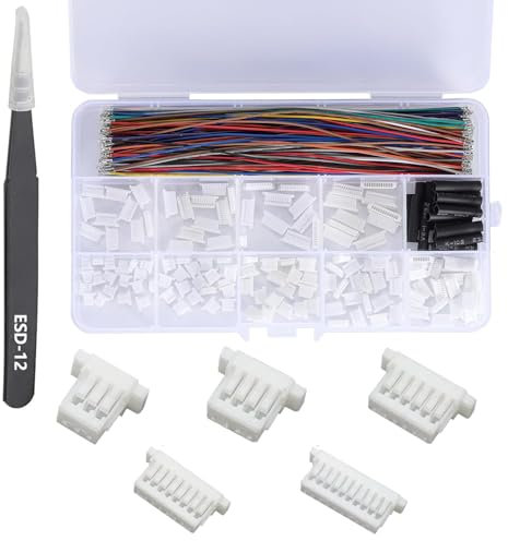 Harrisen 310 Stück 1.0mm JST-SH Verbinder Kit,3/4/5/6/7/8/9/10/12 Pin Buchse Gehäuse mit 28AWG Premium Pre-Crimped Kabeln (150mm/5.9 Zoll), 1.0mm Pitch SH Adapter Anschlussklemme für Flugregler