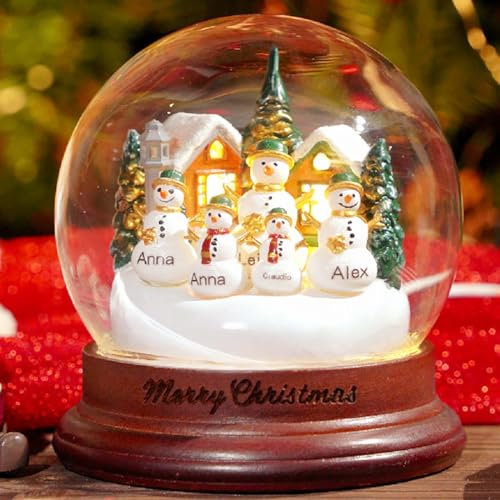 Bola de cristal de muñeco de nieve personalizada con luz LED, nombres de familia personalizados, bola de cristal de nieve para decoración del hogar, para niños, abuela, mamá, abuelo (estilo 1)
