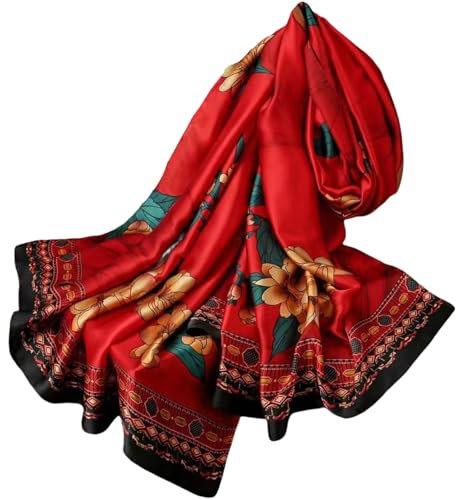 FAIRYGATE Tuch Schal Damen Seidenschal Seide Schals Bunte XXL Blumen Seidentuch Stola für Abendkleid Frühling Hochzeit Tücher Halstuch 180 * 90cm 82036
