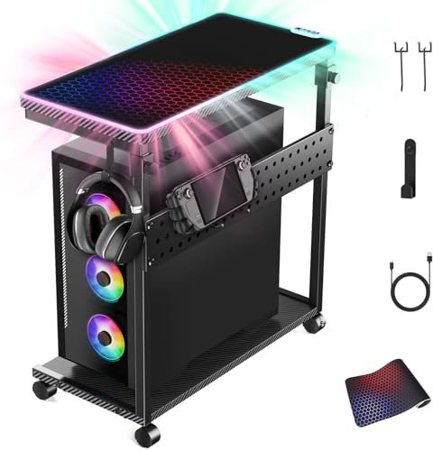 Supporto a torre per PC regolabile in altezza, supporto per PC ATX-Case completo a 2 livelli con ruote girevoli, adatto alla maggior parte dei PC, accessori da gioco, supporto a torre per computer,