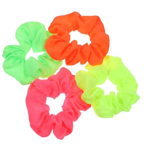 4 Stück Dickes Satin Haar Scrunchies Neon Haargummi Scrunchies Stylische Elastisches Haarbänder Weich Pferdeschwanzhalter Hair Stirnband für Damen Mädchen Cheerleading Party Outfits Karneval